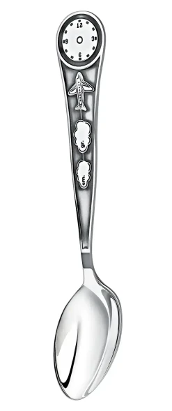 246ЛЖ05801 Серебряная детская ложка «Часы» с чернением
