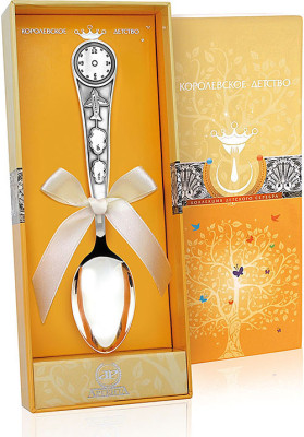 Серебряная детская ложка «Часы» с чернением