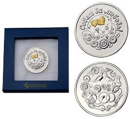 Серебряная монета «Совет да любовь» с золочением в подарочном футляре