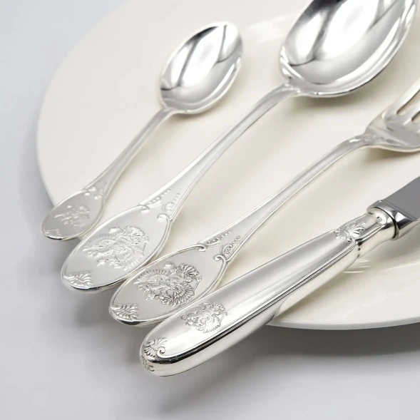 391НБ01801 Серебряный столовый набор «Единство» на 6 персон (24 предмета)