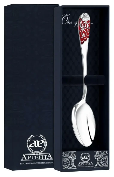 715ЛЖ03807_к Ложка чайная с красной эмалью «Роза»