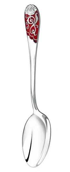 715ЛЖ03807_к Ложка чайная с красной эмалью «Роза»