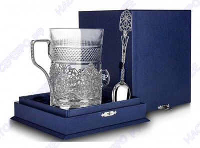 Cеребряный набор для чая «Скань» с чернением в подарочном футляре