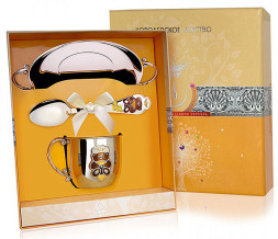 Набор детского серебра «Мишка» с кружкой