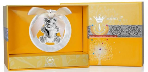 1GI0122D-MP Серебряная погремушка «Мишутка» на кольце