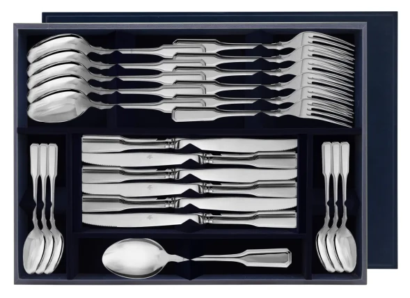 457НБ01801 Серебряный столовый набор «Русский» на 6 персон (24 предмета)