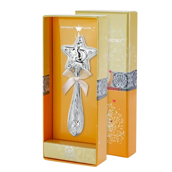 РИ31НБ05801 Набор детского серебра с кружкой «Звезда» для мальчика с погремушкой