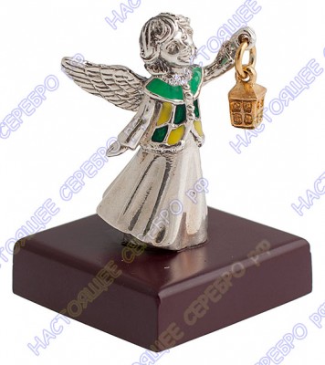991656-д Серебряная миниатюра «Ангел девочка» с золочением в подарочном футляре