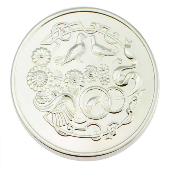 3402029253ф Серебряная монета «Фарфоровая свадьба 20 лет» с золочением