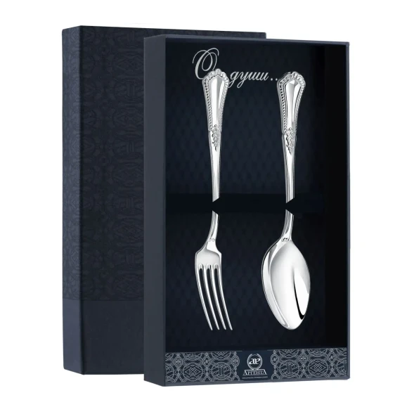 315НБ02801_с Серебряный десертный набор "Фаворит" на 1 персону (2 предмета)