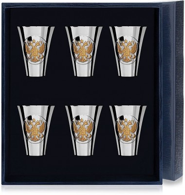 Набор серебряных стопок «Герб» с золочением из 6 предметов в подарочном футляре