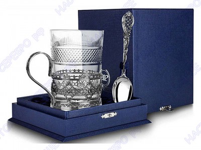 Cеребряный набор для чая «Ажур» с чернением в подарочном футляре