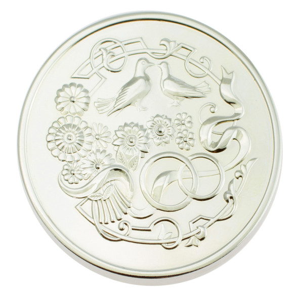 3402029252ф Серебряная монета «Хрустальная свадьба 15 лет» с золочением