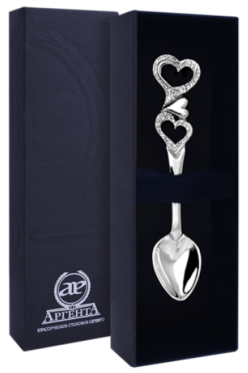 613ЛЖ07806 Серебряная кофейная ложка «Сердечко» с чернением