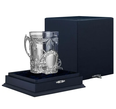 857ПС00806 Серебряный подстаканник «Визит» с чернением