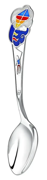 737ЛЖ05807 Серебряная детская ложка «Авиатор» с эмалью