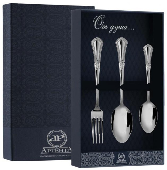 192НБ02801_синий Серебряный десертный набор "Фаворит" на 1 персону (3 предмета)