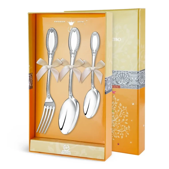 342НБ02801 Набор детских серебряных столовых приборов «Император»