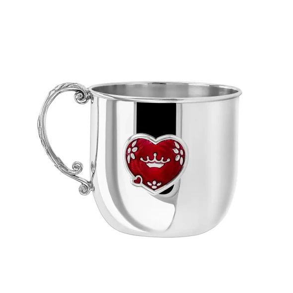 482КР05807 Серебряная детская кружка «Сердце» с эмалью