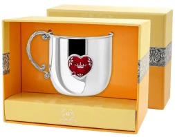 Серебряная детская кружка «Сердце» с эмалью