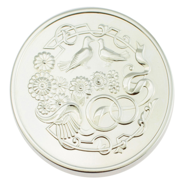 3402029247ф Серебряная монета «Кожаная свадьба 3 года» с золочением