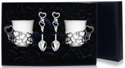 Серебряная кофейная пара «Сердечко» с чернением