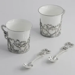 Серебряная кофейная пара «Сердечко» с чернением