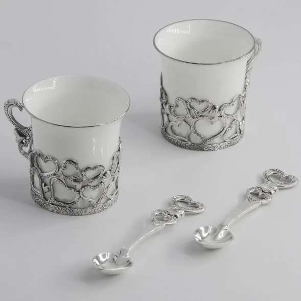 754НБ07806 Серебряная кофейная пара «Сердечко» с чернением