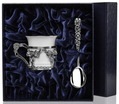 5443 Серебряный кофейный набор «Роза» с чернением