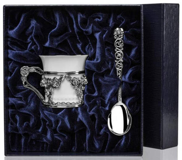 5443 Серебряный кофейный набор «Роза» с чернением