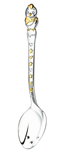 1374ЛЖ05802 Серебряная детская ложка "Цыпленок" с золочением