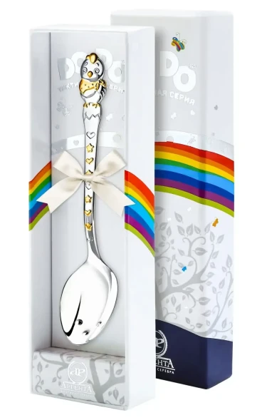 1374ЛЖ05802 Серебряная детская ложка "Цыпленок" с золочением