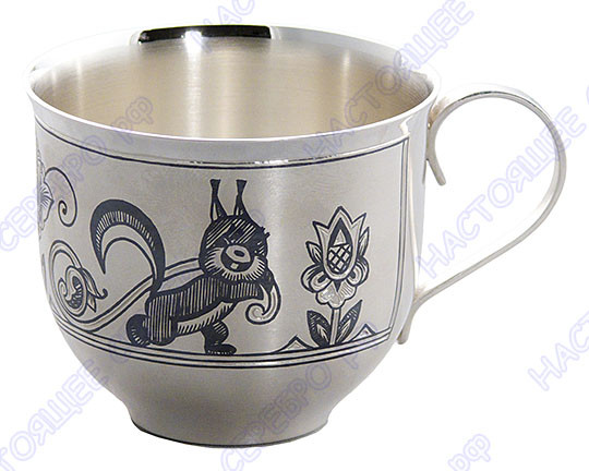 40080046А05 Серебряная детская чашка «Белочка» с чернением