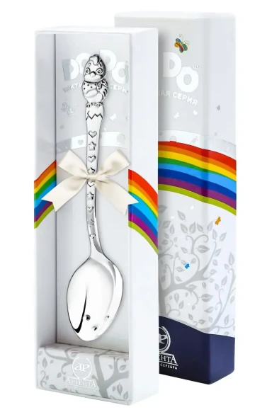 1374ЛЖ05806 Серебряная детская ложка "Цыплёнок" с чернением