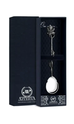 350ЛЖ03806 Серебряная чайная ложка «Виноград» с чернением