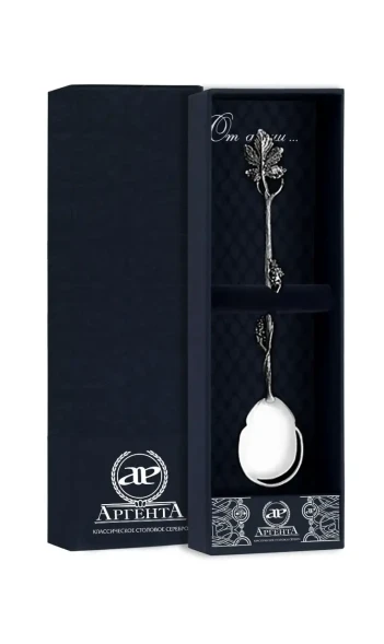 350ЛЖ03806 Серебряная чайная ложка «Виноград» с чернением