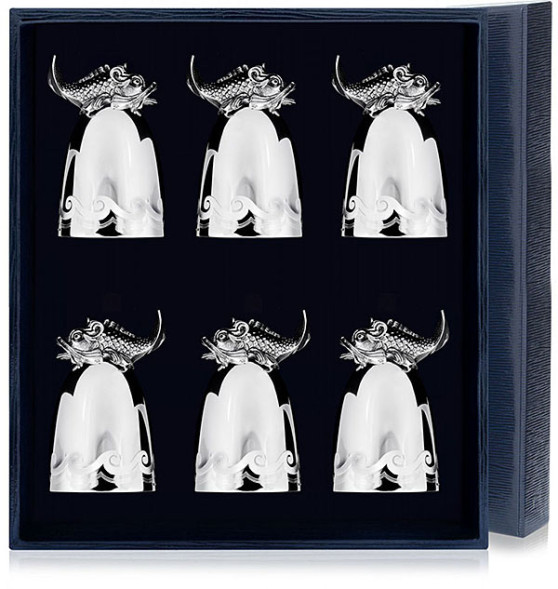 7661 Набор серебряных стопок «Царь-Рыба» из 6 предметов