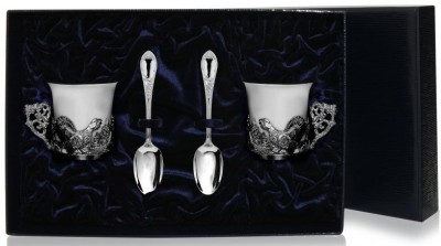 Серебряный набор для кофе «Глухари» на 2 персоны с чернением