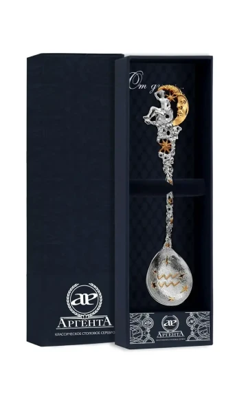 712ЛЖ00802 Серебряная чайная ложка «Зодиак Зодиака Водолей» с золочением