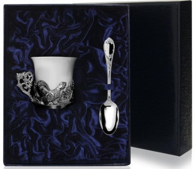 Серебряный набор для кофе «Глухари» с чернением