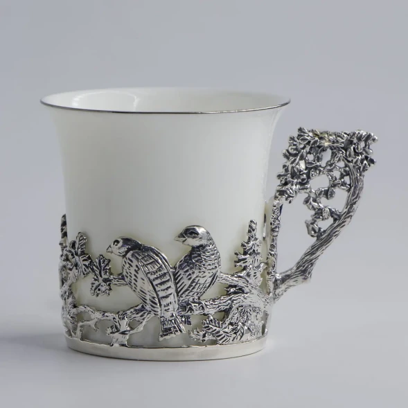 545НБ07806 Серебряный набор для кофе «Глухари» с чернением