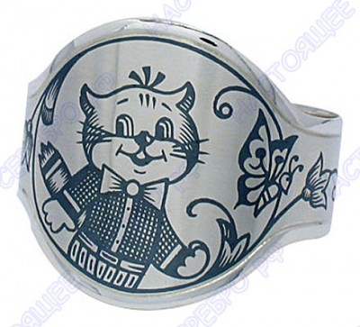Серебряное кольцо для салфетки «Котёнок» с чернением