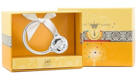 1034ПГ05801_кд Серебряная погремушка «Мишка на кольце»