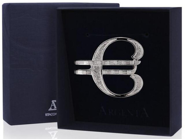 052ЗЖ10801 Серебряный зажим для денег «Евро»