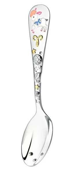 1137ЛЖ05808_г Серебряная детская ложка "Зодиак-Овен" с золочением и эмалью для мальчика