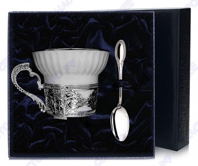 569НБ03801 Серебряный чайный набор «Константин Великий» в подарочном футляре