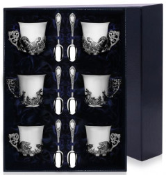 Серебряный кофейный набор «Охотничий» на 6 персон