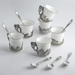 Серебряный кофейный набор «Охотничий» на 6 персон