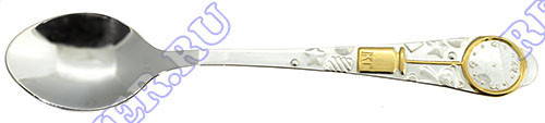 3402060282 Серебряная детская ложка «Часы» с золочением