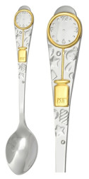 Серебряная детская ложка «Часы» с золочением